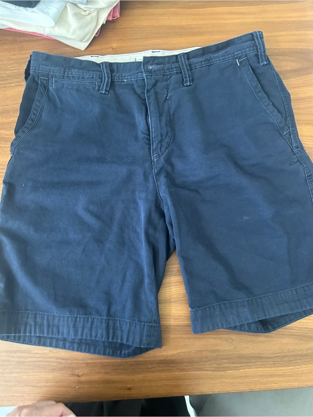 Ralph Lauren Navy Cotton Flat-Front 9” Distressed Shorts